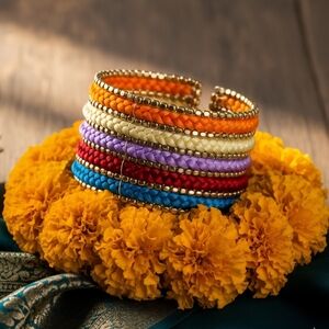 Boho Indian Artisanal Colorful Braided Metallic Beaded Handmade Cuff Bracelet